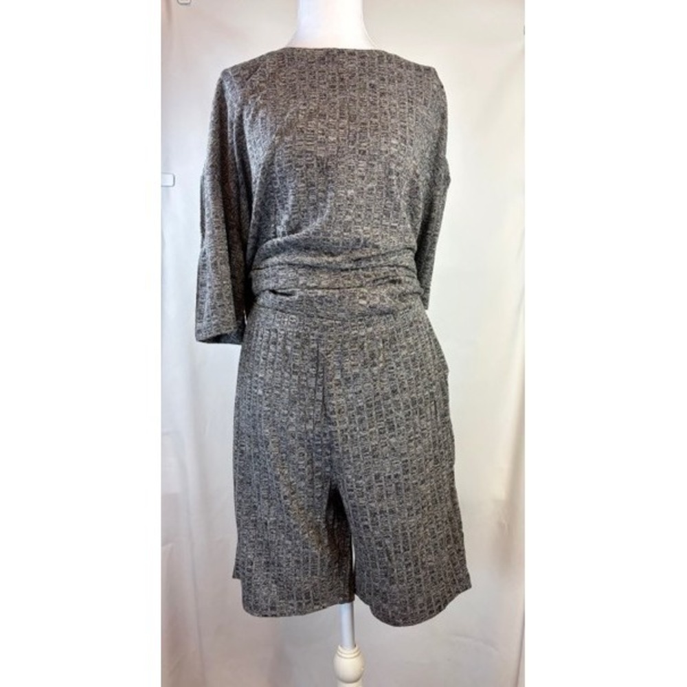 Ekouaer Womens XL Pajama Set Gray‎ Ribbed Knit Oversized Shirt Shorts Y2K Lounge